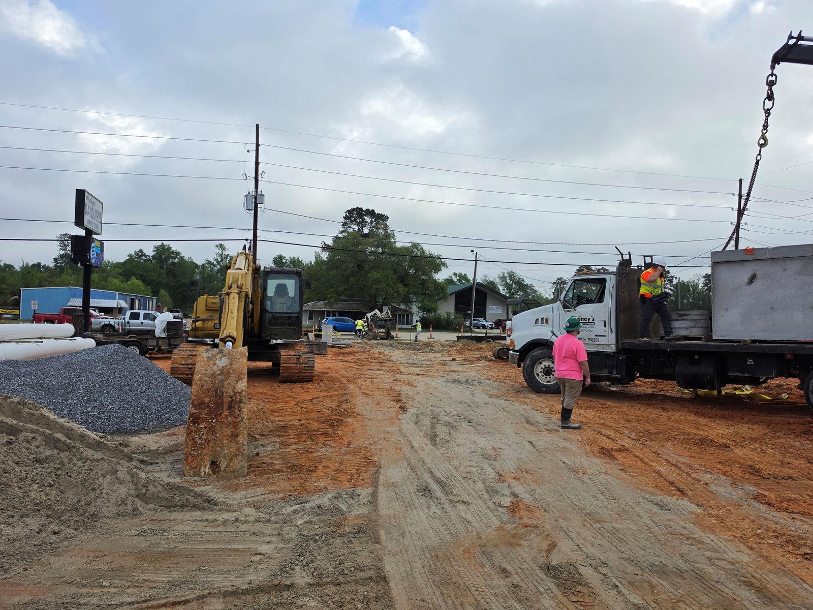 Crews and equipment working on site