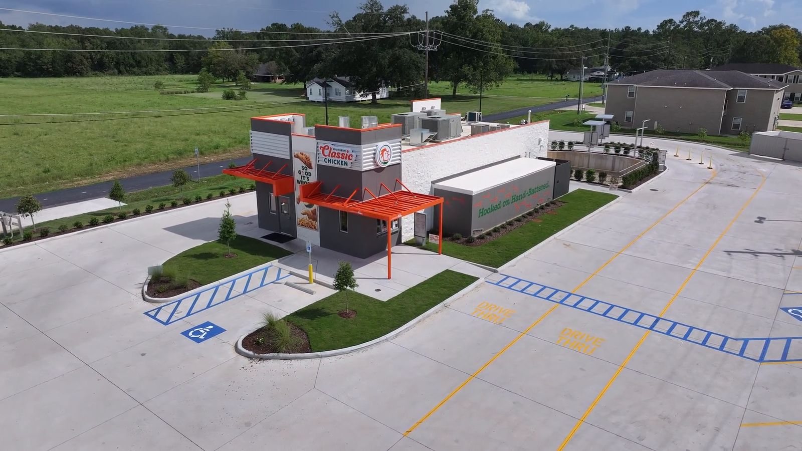 The finished Southern Classic Chicken restaurant from the air